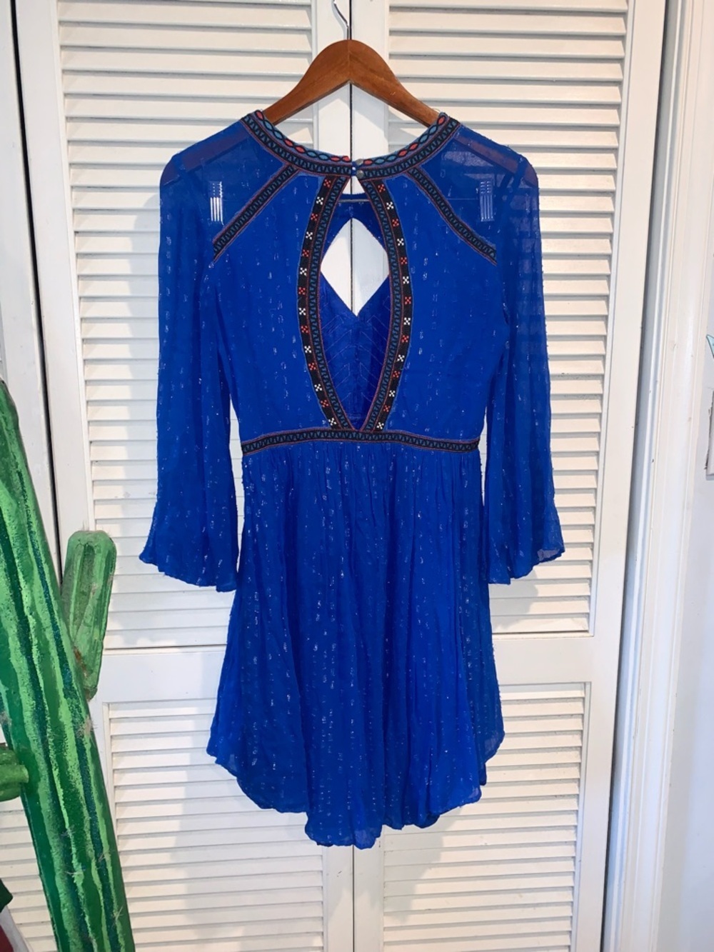 FREE PEOPLE All You Need Flowy Sheer Dress in Cobalt Blue - Picture 10 of 16